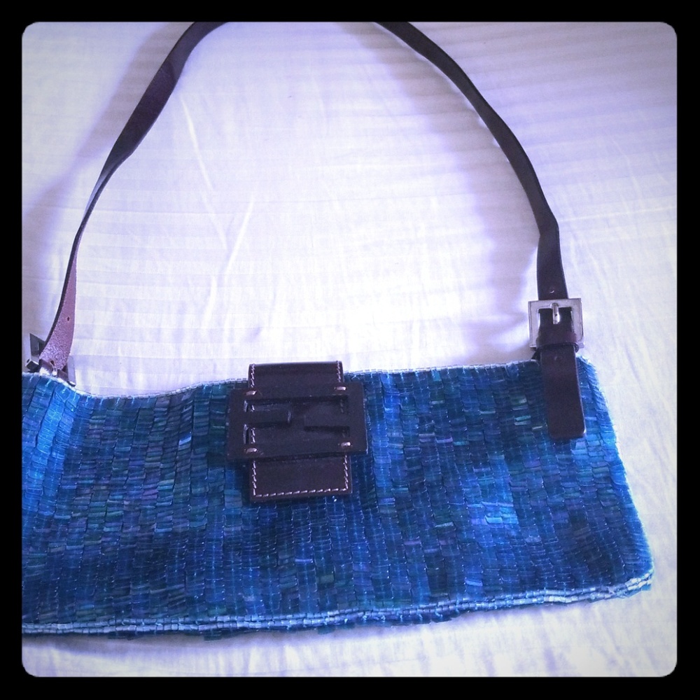 Turquoise Flat hand beaded FENDI bag- Very Rare!